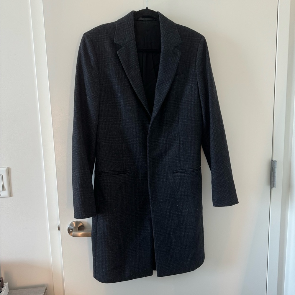 All Saints Men’s Arklow Wool Plaid Coat Gray XS